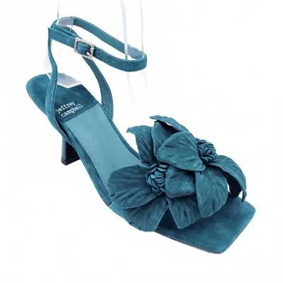 Jeffrey Campbell Women Honolulu Heeled Flower Sandal In Teal Suede In Multi