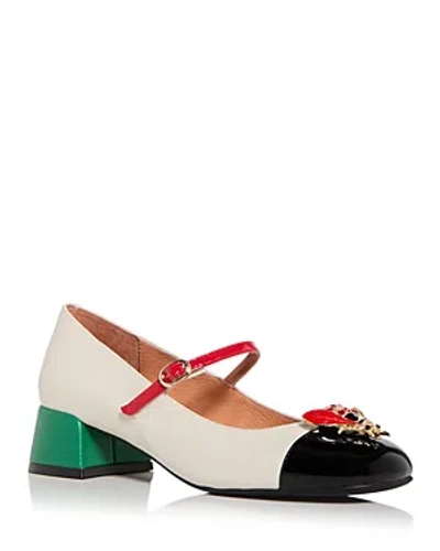 Jeffrey Campbell Jitterbug Cap Toe Mary Jane Pump In Ivory/black/red Patent