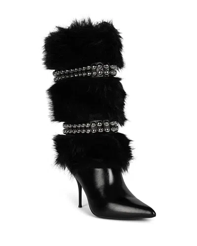 Jeffrey Campbell Women's Kamilla Embellished Faux Fur Boots In Black Silver