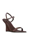 Jeffrey Campbell Kassandra Sculpted Two-piece Wedge Sandals In Brown Satin