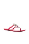 Jeffrey Campbell Linques-j Embellished T-strap Flat Jelly Sandals In Red
