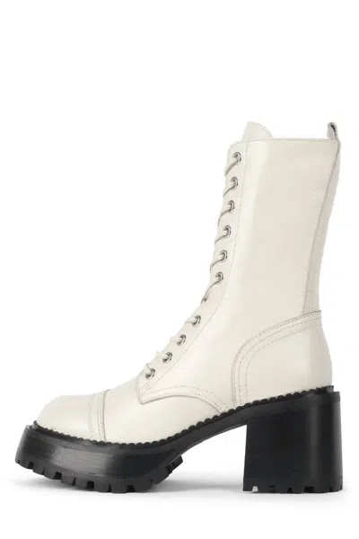Jeffrey Campbell Women's Locust Leather Lace Up Chunky Moto Combat Boots In Ivory In Multi