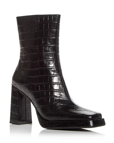 Jeffrey Campbell Women's Maximal Embossed Block Heel Booties In Black Croco Patent