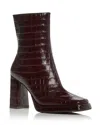 Jeffrey Campbell Women's Maximal Embossed Block Heel Booties In Brown Croco Patent
