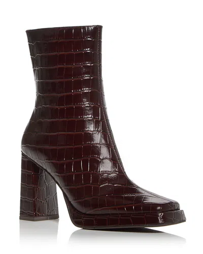 Jeffrey Campbell Women's Maximal Embossed Block Heel Booties In Brown Croco Patent