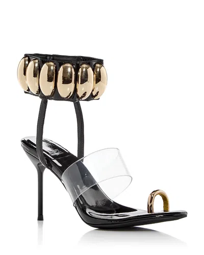 Jeffrey Campbell Women's Occasion Ankle Embellished High Heel Sandals In Black Patent Gold
