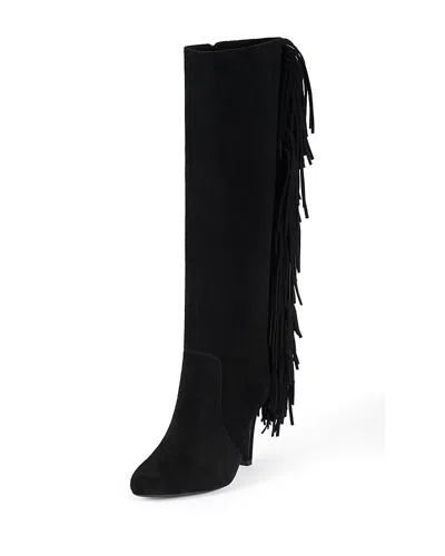 Jeffrey Campbell Women's Old West Fringe Boots In Black Suede