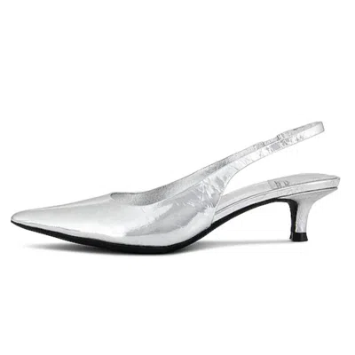 Jeffrey Campbell Women's Persona Slingback Kitten Heels In Silver Crinkle