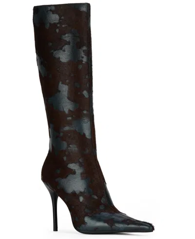 Jeffrey Campbell Women's Proposal-f Stiletto Knee-high Pointed-toe Boots In Blue Brown Combo