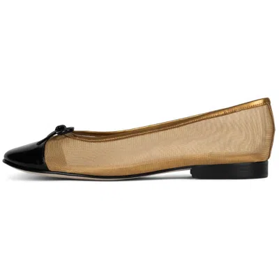 Jeffrey Campbell Women's Releve Mesh Ballet Flats In Gold Mesh Black Patent In Metallic