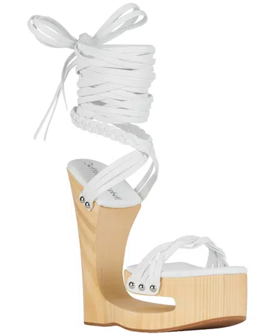 Jeffrey Campbell Women's Sculpted Leg-wrap Platform Sandals In White