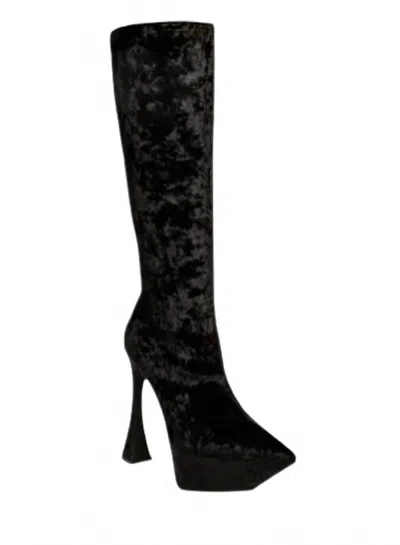 Jeffrey Campbell Women's Shego Knee High Platform Boot In Black Crushed Velvet