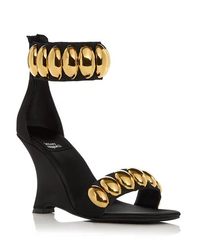 Jeffrey Campbell Women's Shuri Ankle Strap Sandals In Black Satin Gold