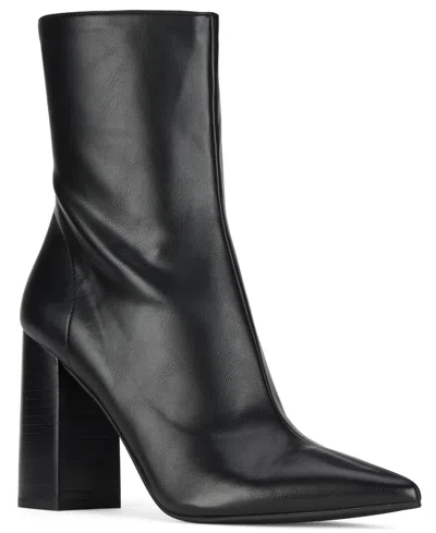 Jeffrey Campbell Women's Siren Pointed-toe Block-heel Faux Leather Booties In Black