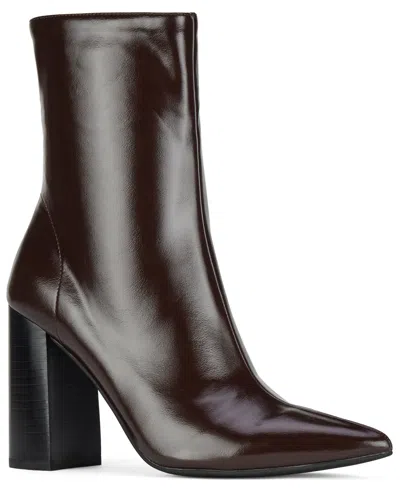 Jeffrey Campbell Women's Siren Pointed-toe Block-heel Faux Leather Booties In Coffee Wax