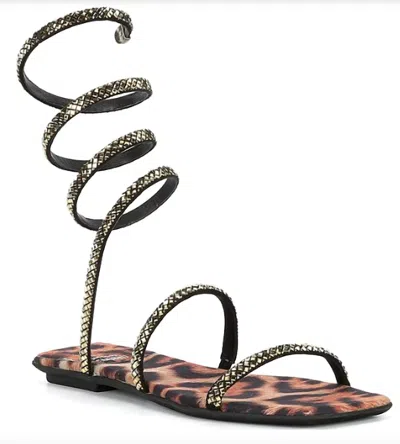 Jeffrey Campbell Women's Slinked Rhinestone Print Ankle Wrap Flat Sandals In Beige Black Cheetah In Animal Print