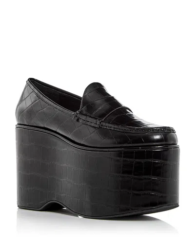 Jeffrey Campbell Women's Soaring Croc Embossed Platform Loafers In Black Croc