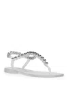 Jeffrey Campbell Pearlesque Imitation Pearl Ankle Strap Sandal In Clear Silver