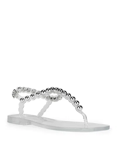 JEFFREY CAMPBELL WOMEN'S SQUARE TOE BEAD DETAIL JELLY THONG SANDALS