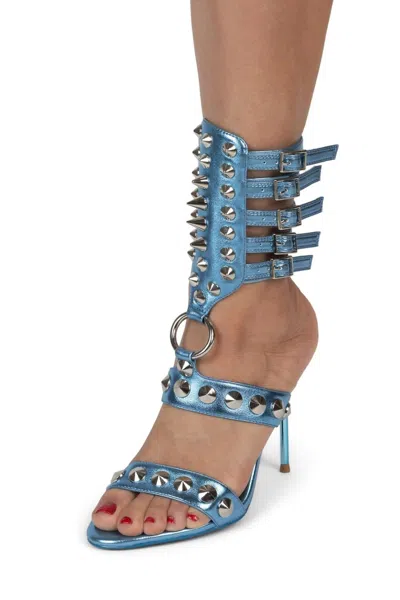 Jeffrey Campbell Women's Three-6-5 Heeled Sandal In Blue Metallic Silver In Multi