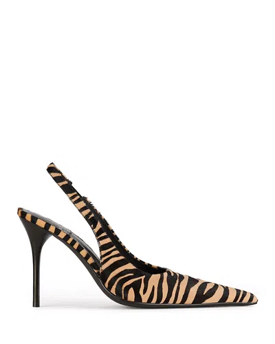 Jeffrey Campbell Women's Youwish-f Pointed Toe Calf Hair Slingback Pumps In Tan Black Zebra