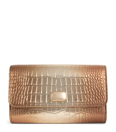Jeffrey Levinson Leather Croc-embossed Clutch Bag In Brown