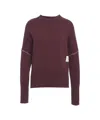 Jeio Crew Neck Burgundy Sweater With Visible Stitching And Ribbed Details In Burgundy