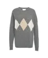 Jeio Diamond Pattern Knit Sweater With Ribbed Cuffs In Gray