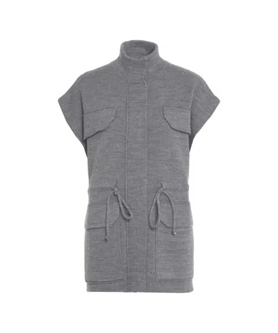 Jeio Sleeveless Knit Vest With High Collar And Front Zip Closure In Blue