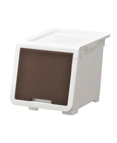 Jej Astage Small Brown Bin With Flip-open Lid In Brown,white