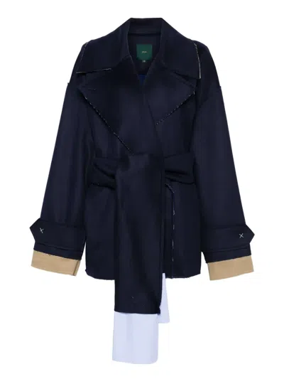 Jejia Belted Single-breasted Coat In Blue