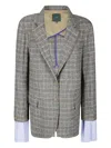 Jejia Classic Checkered Blazer With Removable Contrast Cuffs In Gray