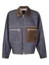 Jejia Structured Denim-effect Cotton Bomber With Suede Inserts In Blue