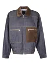 Jejia Structured Denim-effect Cotton Bomber With Suede Inserts In Blue