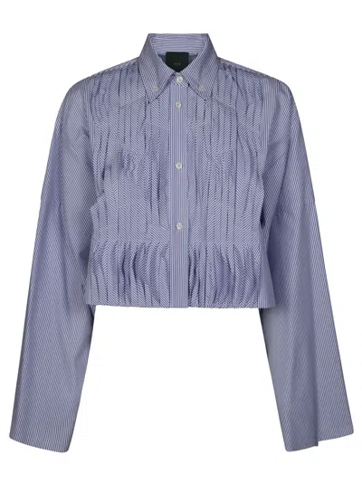 Jejia Cropped Button-down Shirt With Blue In Animal Print