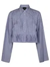 Jejia Cropped Button-down Shirt With Blue In Animal Print