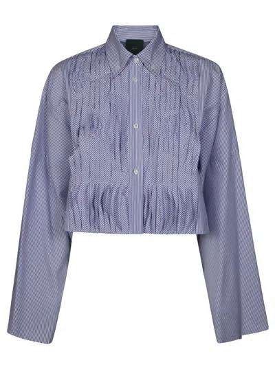 JEJIA CROPPED BUTTON-DOWN SHIRT WITH BLUE