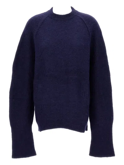 Jejia Fluffy Crew-neck Sweater In Blue