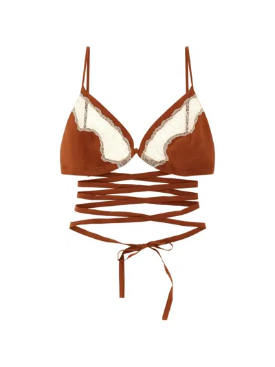 Jejia Lace Insert Silk Bra In Brown