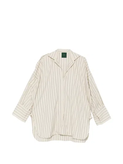 Jejia Orlando Vertical-stripe Frayed-detail Shirt In Neutral