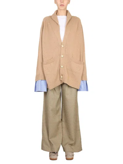 Jejia Oversize-knit Layered-sleeve Cardigan In Beige