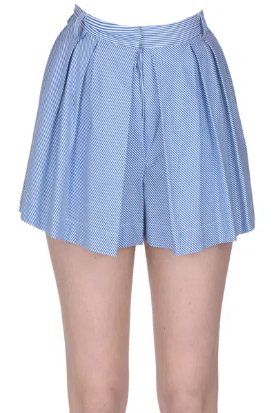 Jejia Pleated Striped Cotton Shorts In Blue