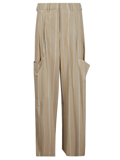 Jejia Rayan Trouser 3 In Beige Cotton Striped