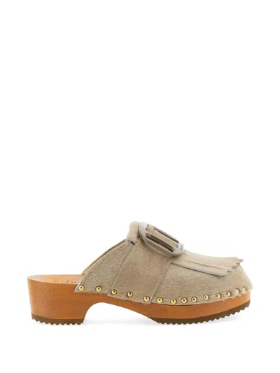 Jejia Seberg Fringed Buckle Mules In Gray