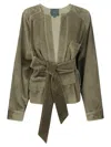 Jejia Short Ribbed Jacket With Versatile Fabric Panel In Gray