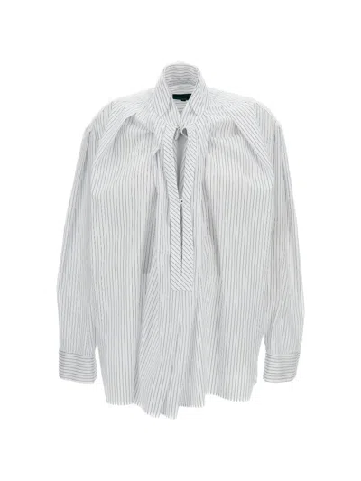 Jejia Vertical Striped Cotton Shirt With Deep V-neckline In White