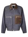 Jejia Structured Denim-effect Cotton Bomber With Suede Inserts In Blue