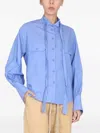 Jejia Gathered-cuff Cotton Shirt In Blue