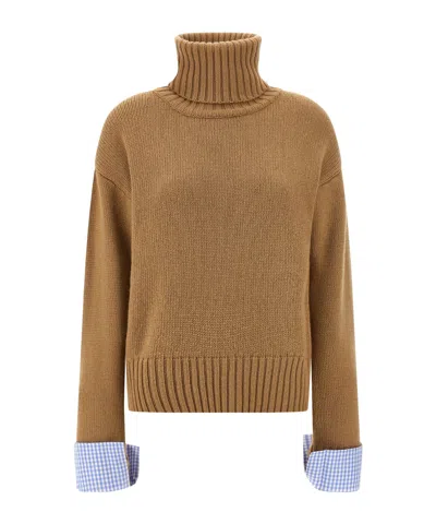 Jejia Vichy Cuffs Sweater In Brown