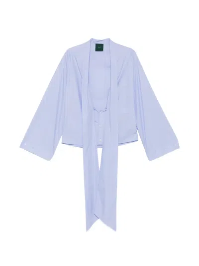 Jejia Viv Pussy-bow Wide-sleeve Shirt In Blue